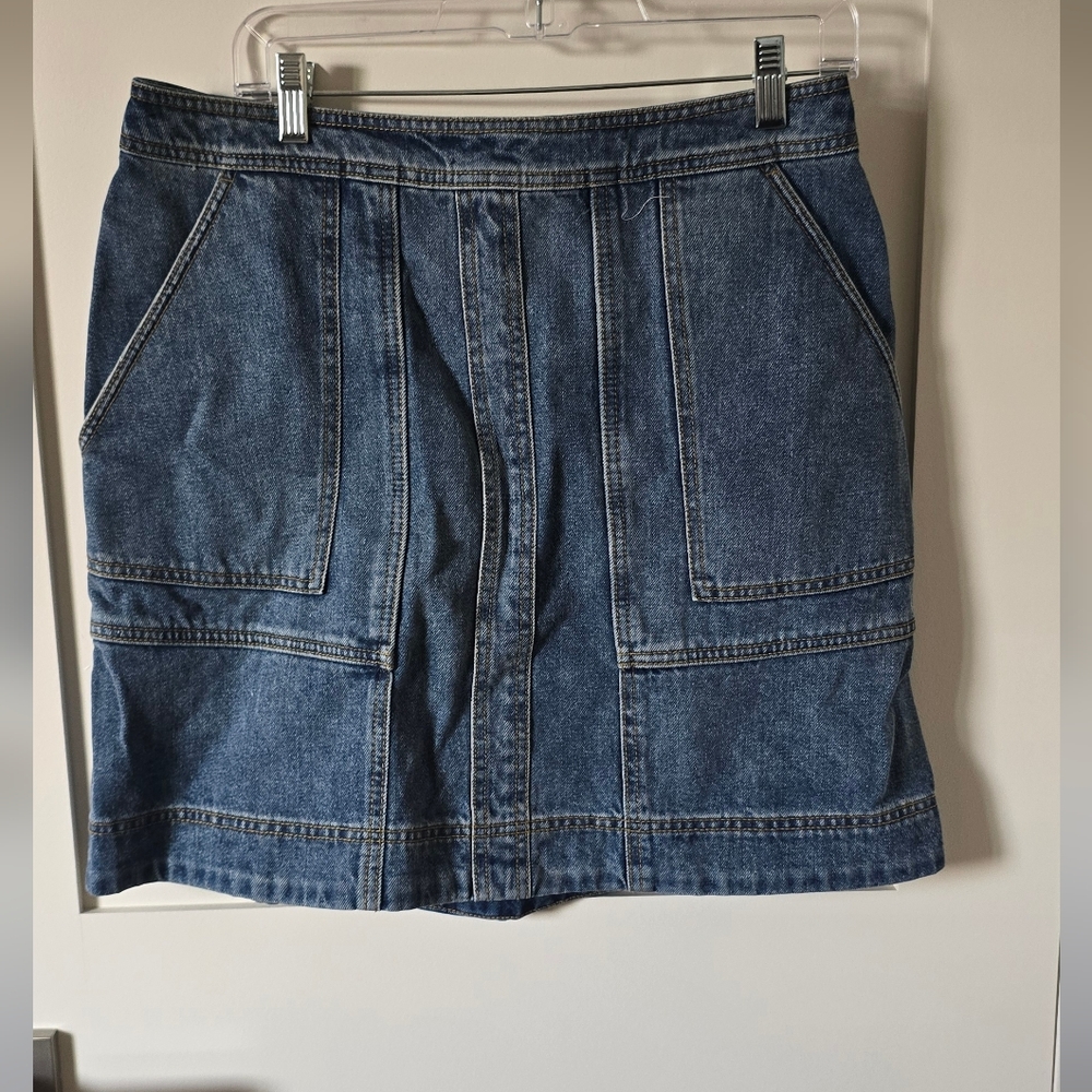 CAbi Blue Denim Skirt with Contrast Stitching